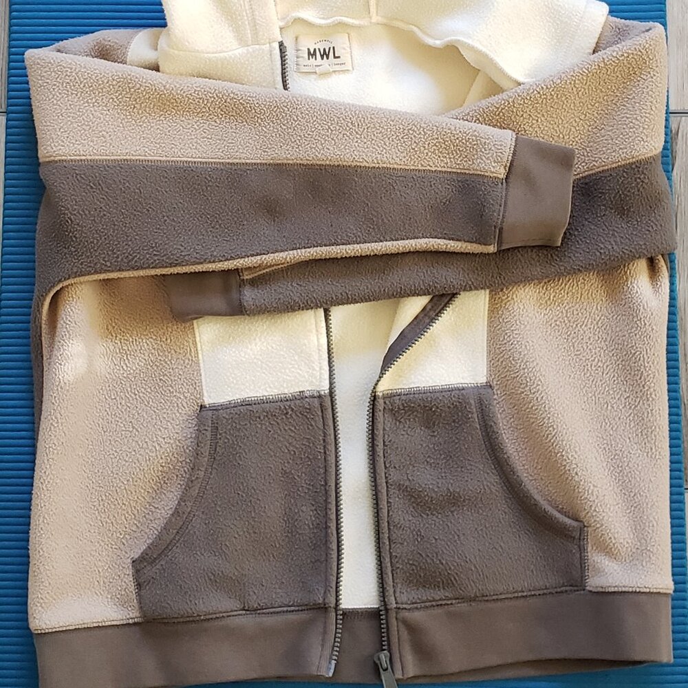 Madewell fleece hoodie with zipper, US XXS, beige, fawn, cream